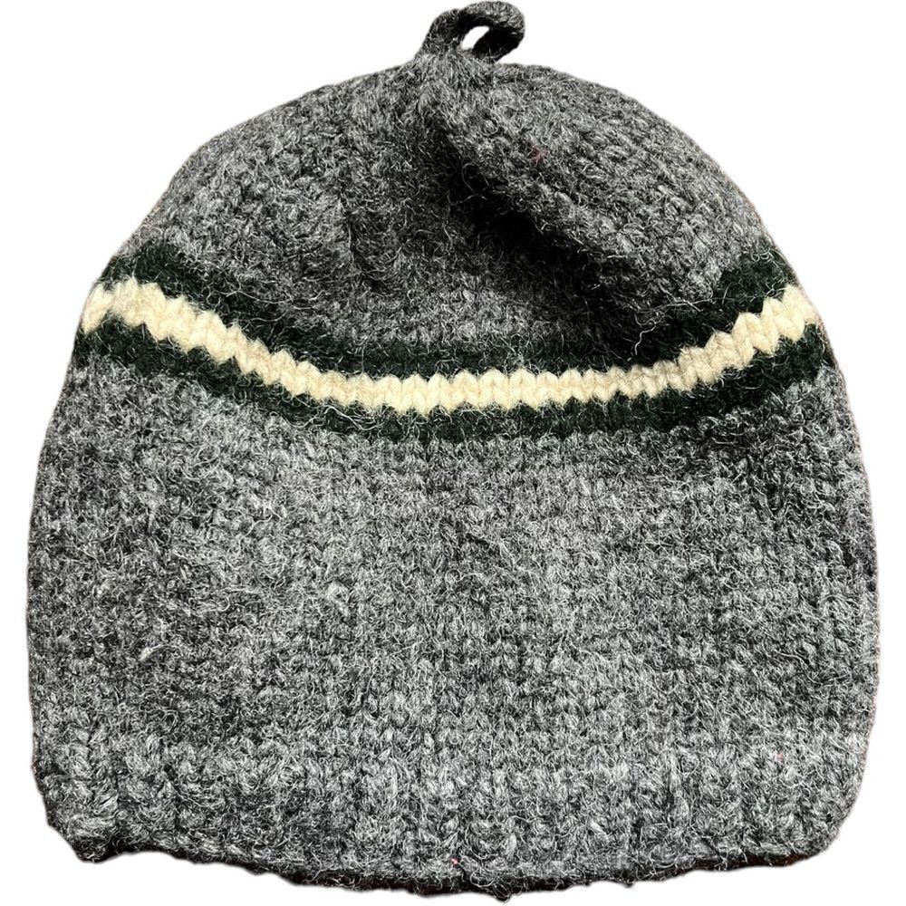 J. Crew Men’s Vintage Wool Gray Stripe Winter Beanie Hat. OS. One Size.